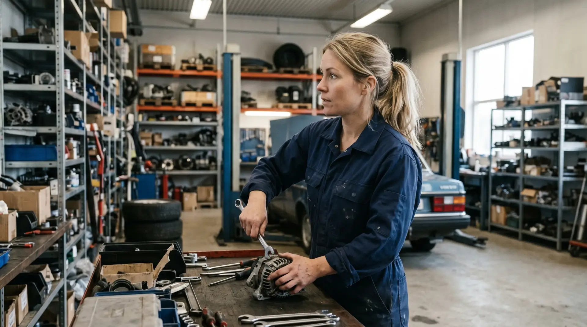 Bennys dotter arbetar i verkstaden